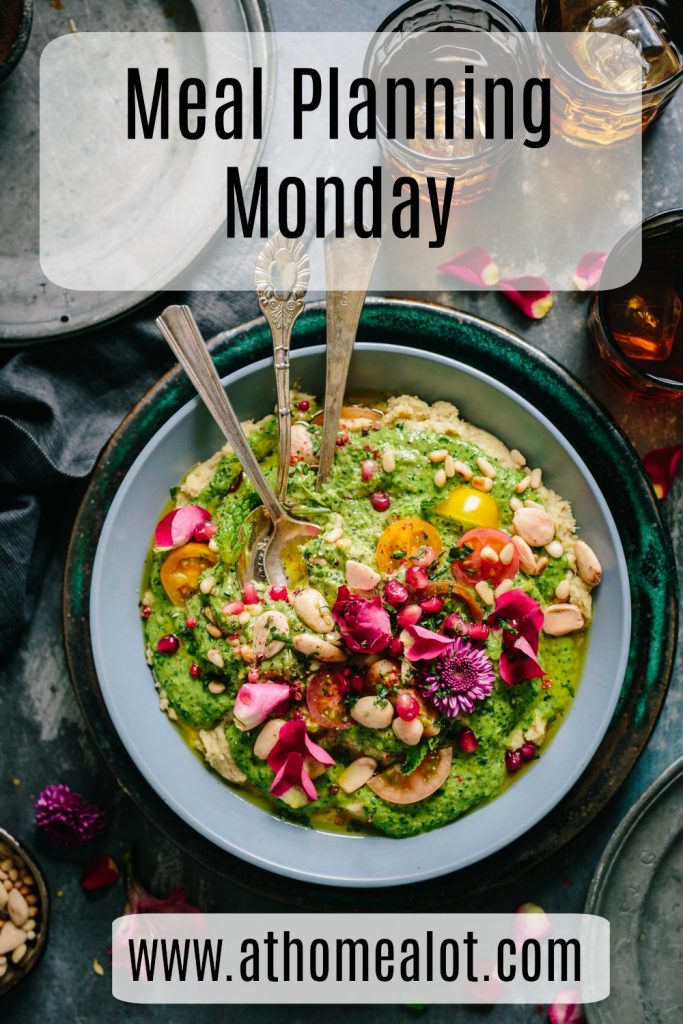 Meal plaaning monday image with a plate of food in the middle