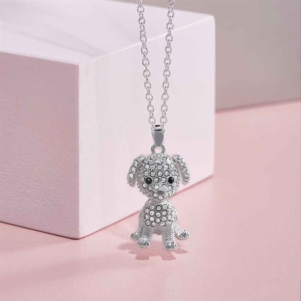 silver plated puppy necklace