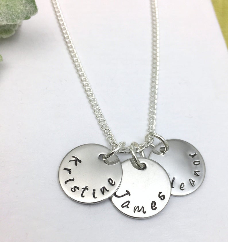 disc necklace with personalised names.