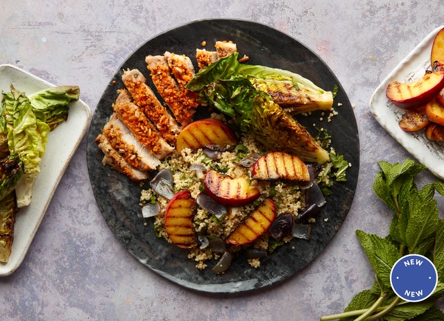 Dukkah pork and peaches with charred lettuce from Mindful Chef