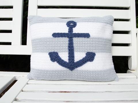 image shows a rectangluar anchor cushion on a nautical theme.