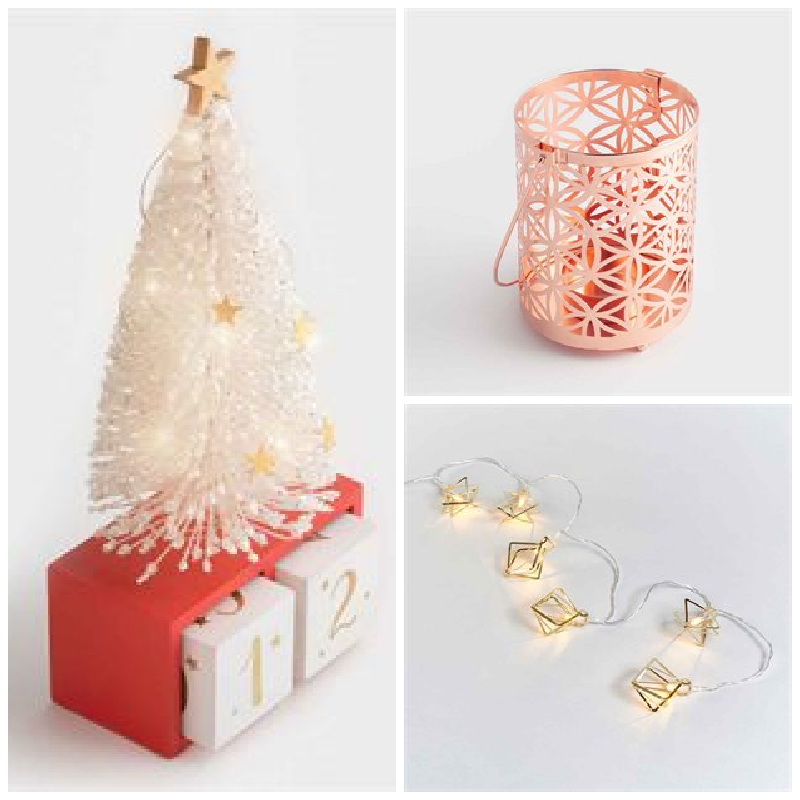 christmas decorations from Avon as described below. A christmas tree, lantern and string of lights
