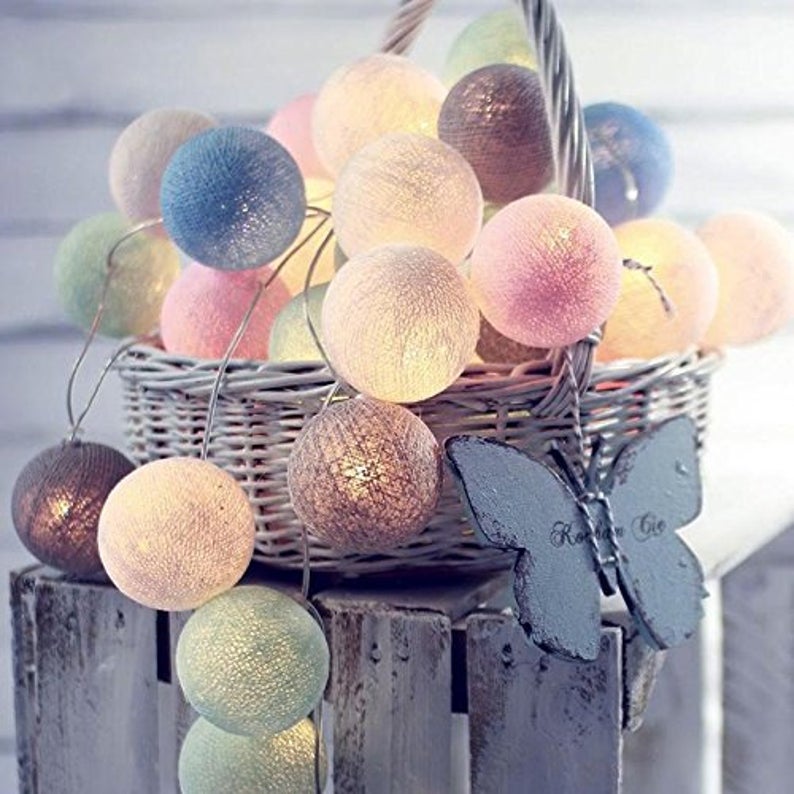 Ball shaped fairy lights in a basket