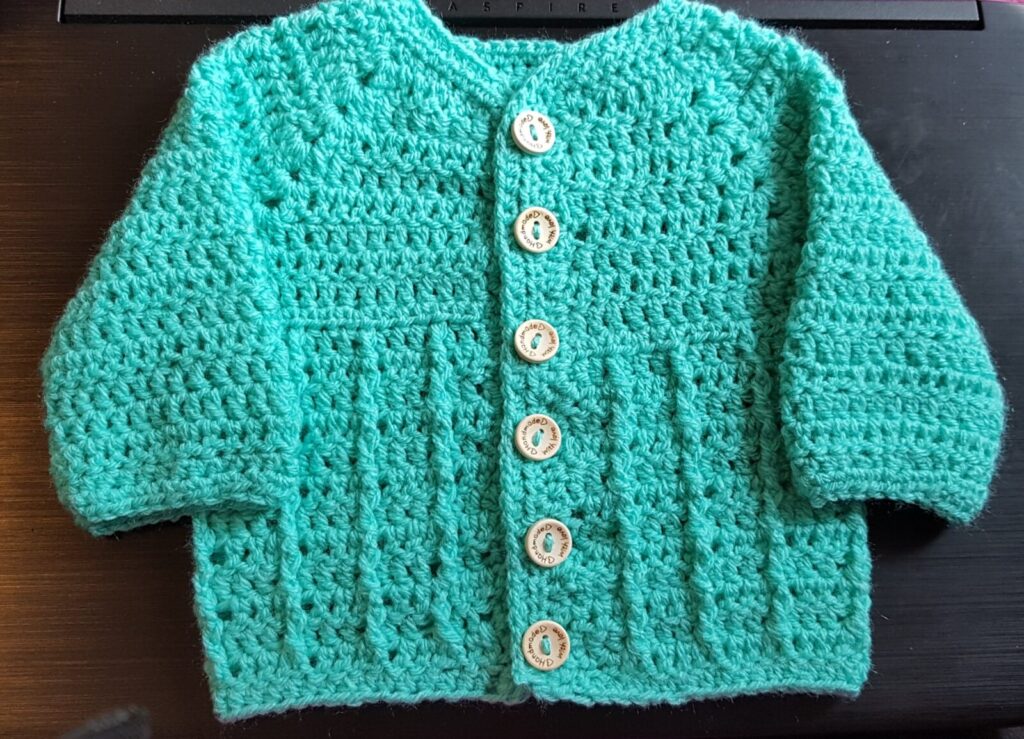 crochet baby cardigan.