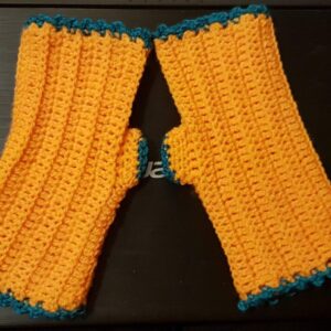 orange fingerless mittens