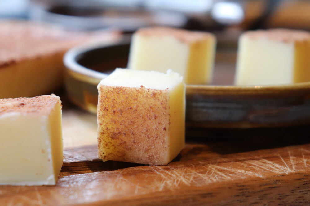 White chocolate fudge with dark chocolate crumb
