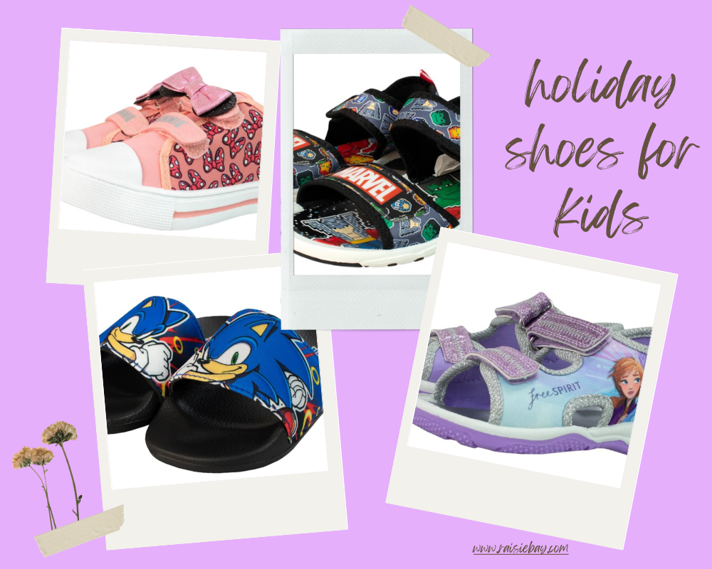 holiday shoes for kids, minnie mouse trainers, Avengers sandals
Sonic the Hedgehog sliders and Frozen Sandals
