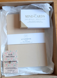 notebook gift box with Mind Cards Journal Edition and a Wish Strings bracelet