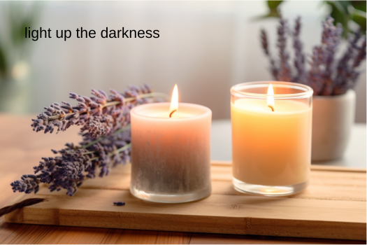 darkness, lit up by candles surrounded by relaxing lavender twigs