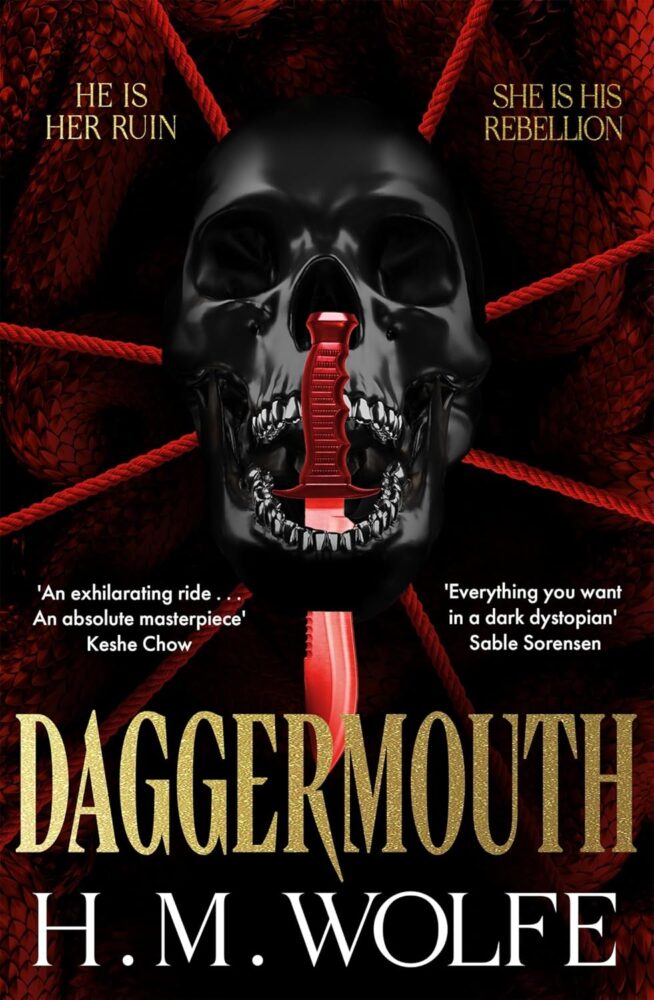 Cover of Dagger Mouth A black skull tied with red rope and with a red dagger showing through it's mouth.