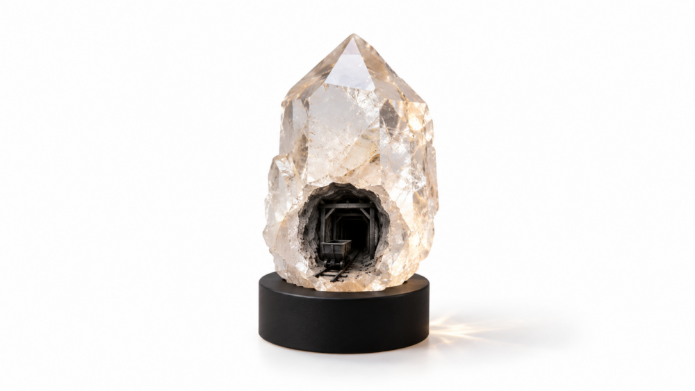 A crystal with a mining tunnel